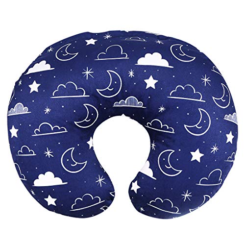 Minky Nursing Pillow Cover Nursing Pillow Slipcover Soft Fits Snug On Infant Nursing Pillows for Breastfeeding Moms (Navy Blue, Stars and Clouds)