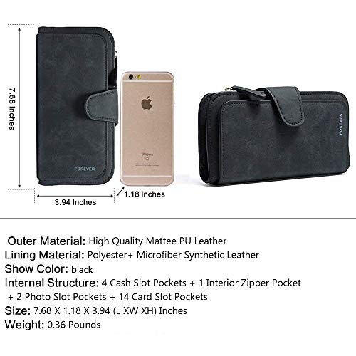 MEISO Ladies Black PU Leather Bi-Fold Wallet with 22 Compartments, 14 Card Slots, Zip Pocket, Foldable, Lightweight by MEISO - Image 3