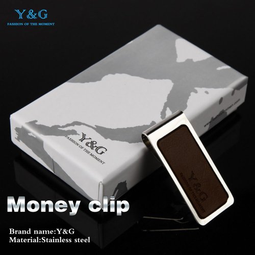 Y&G MC1051 Fitness Design Dark Brown Artificial Leather Stainless Steel Money Clips Friendship Presents Idea3