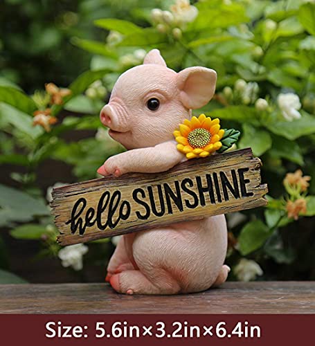 Piufryasc Amusing Pig With Sunflower Hello Sunshine Statue Figurine Ornament Fairy Garden Decor For Bookshelf Flowerpot Collection #TOP3