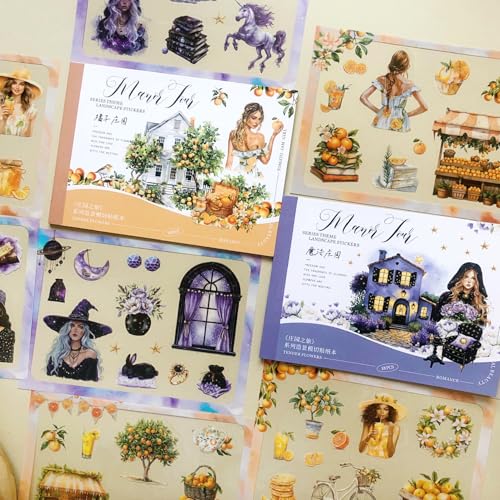 Pegatinas para álbumes de recortes, 280 unidades/36 hojas de magia y brujas, accesorios para diario, pegatinas decorativas para álbum, calendario, diario (Manor House Travel 2)