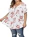 Allegrace Women's Plus Size Blouses Short Sleeve Henley Shirts Button Up V Neck Floral Pleated Tunic Tops White 3X