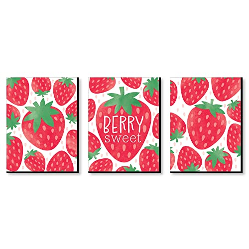 Image of Big Dot of Happiness Berry Sweet Strawberry - Fruit Kitchen Wall Art and Kids Room Decor - 7.5 x 10 inches - Set of 3 Prints