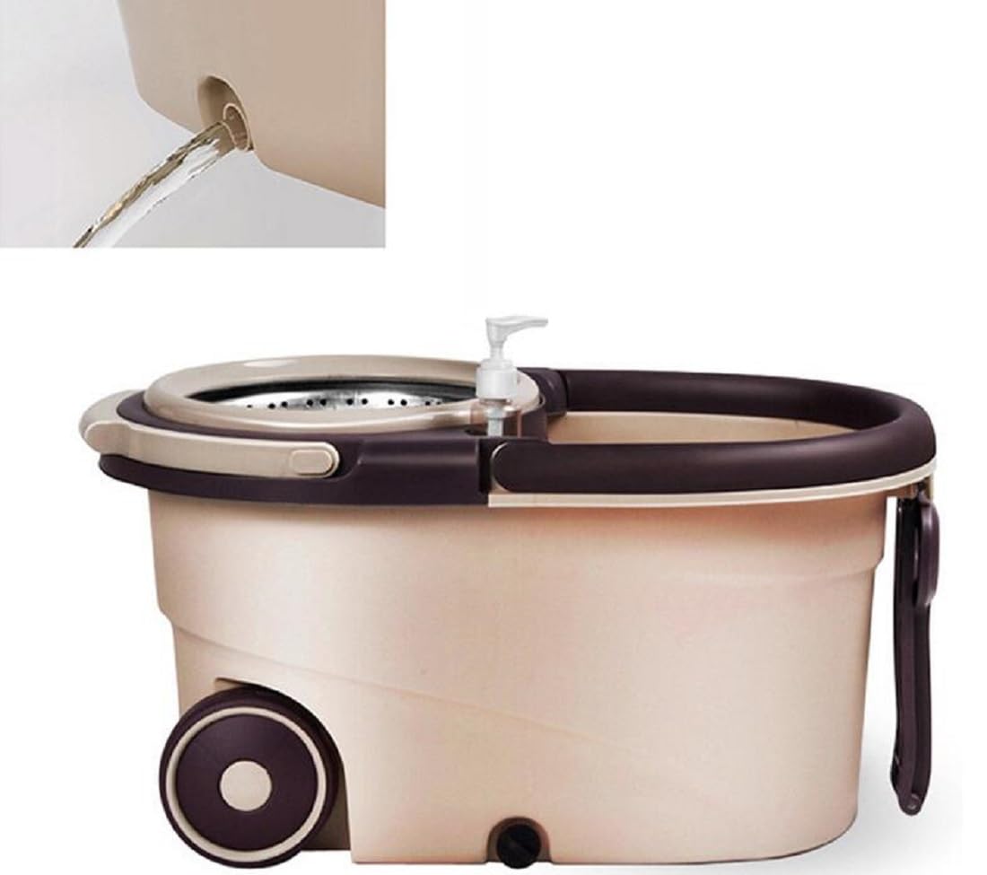 Juego De Fregona con Cubo, Cubo Fregona, con Poleas, Acero Inoxidable Mango Telescópico De 90-122 Cm, Mopas De Limpieza Suelos con Cubo, con 5 Cabezas De Microfibra, Color del Café