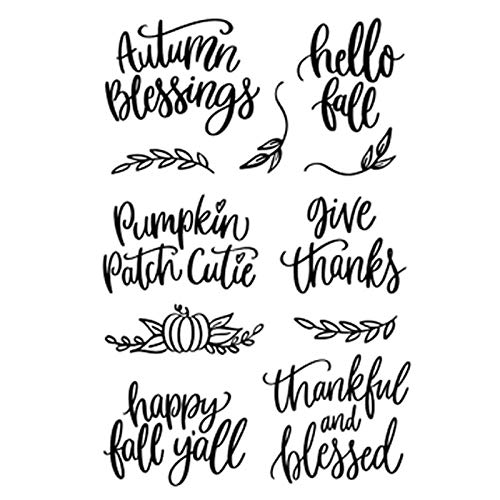 Tampon en caoutchouc transparent pour la fabrication de cartes, les bénédictions d'automne « Hello Lale Give Thanks » - Motif citrouille - Pour bricolage,...