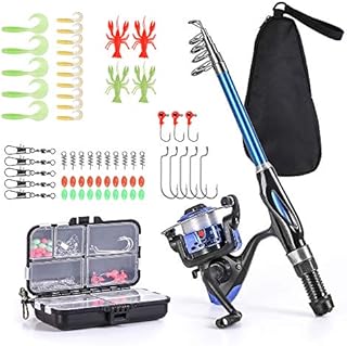 Lixada Fishing Rod Reel Combo Full Kit 1.3m/1.5m Telescopic Fishing Rod Spinning Reel Set with Hooks Soft Lures Barrel Swivels Storage Bag