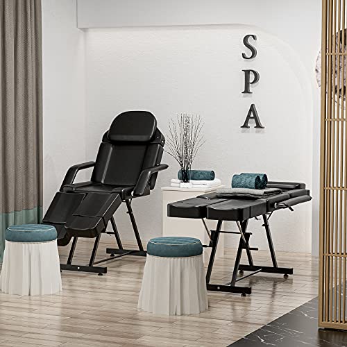 Icoget Tattoo Chair For Client W/Extend Split Legs And Headrest - Facial Esthetician Bed For Spa Massage Lash Microblading - Thickened Cushion Tattoo Table - Black #TOP5