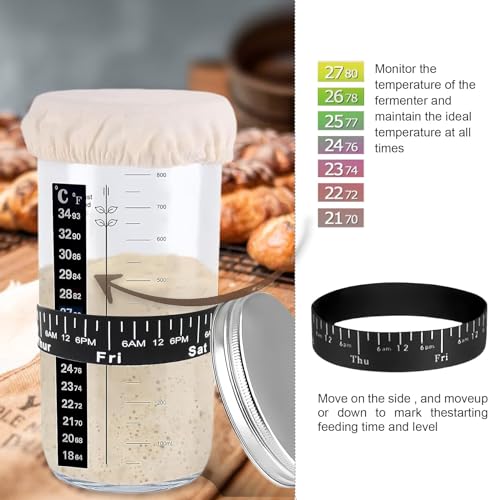 Tarros de masa madre de 1000 ml con tapa de aluminio y raspador de silicona 8
