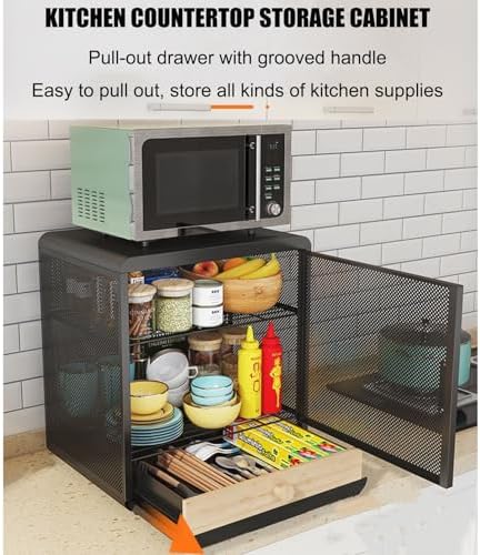 Kitchen Pantry Cabinet Countertop Storage Cabinet, Freestanding Utility Cupboard Dining Compact Shelving Sideboard, Multi Purpose Organizer Mini Cabinet for Spice Seasoning Bottles Dishes Bowls