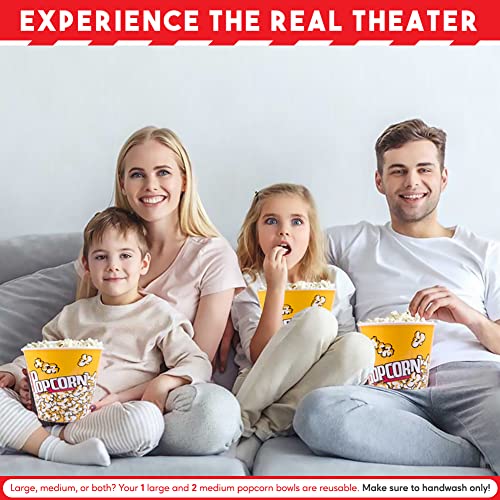 Popcorn Scoop Stainless Steel Commercial French Fry Bagger, 2 Handle Detachable Food Service Scooper For Snacks, Desserts, Ice, & Dry Goods With Reusable Popcorn Containers Bundle #TOP3