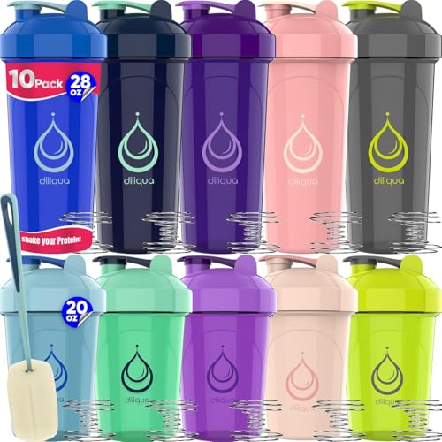 Image of 10 PACK, Shaker Bottles with Wire Whisks for Protein Mixes | Leakproof Blender Shaker Bottle Pack| BPA-Free & Dishwasher Safe | 5 Large 28-oz & 5 Small 20-oz shaker bottle | Shaker Cups for shakes