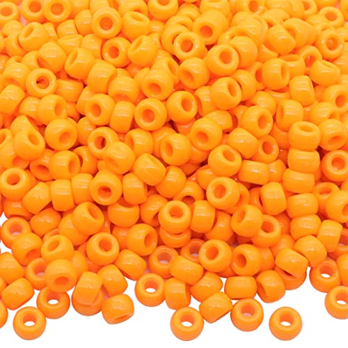 Auvoau 1000Pcs Pony Beads Bracelet 9mm Orange Plastic Barrel Pony Beads for Necklace Hair Beads for Braids Key Chain Jewelry Making (Orange)