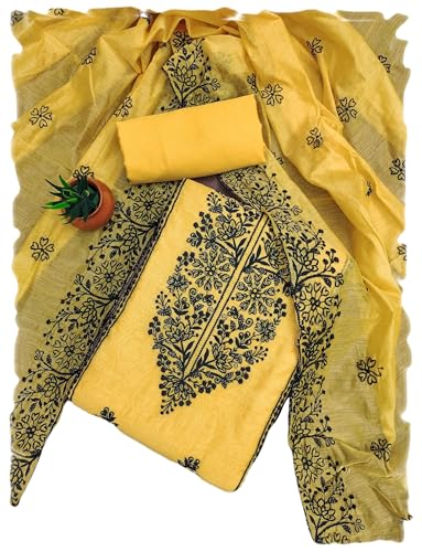 Image of Sidhidata Cotton Women's Chanderi Embroidery Work Unstitched Salwar Suit Dress Material With Chanderi Embroidered Dupatta