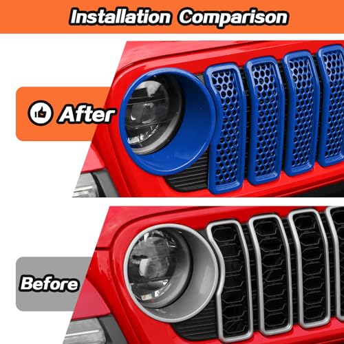 Image of JeCar Mesh Grill Inserts & Headlight Covers Fit for 2024+ Jeep Wrangler JL Grill Covers Trim Accessories (9pcs Blue)
