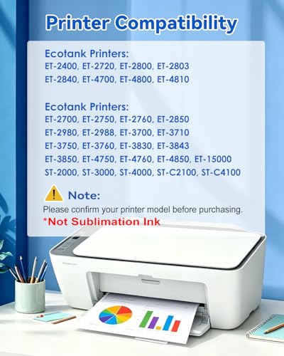 Image of 522 High Capacity Ink Refill Bottle (6-Bottles) Replacement for Epson 522 Ink Works with EcoTank ET-2800 ET-2400 ET-2720 ET-2803 ET-2840 ET-4700 ET-4800 ET-4810 660ml Total Black and Color Combo