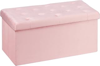 Bonlife Pink Folding Velvet Ottoman Storage Bench,Footrest Stool Seat,Toy Chest Storage Box with Lid,Footstool for Living Room,80x40x40cm