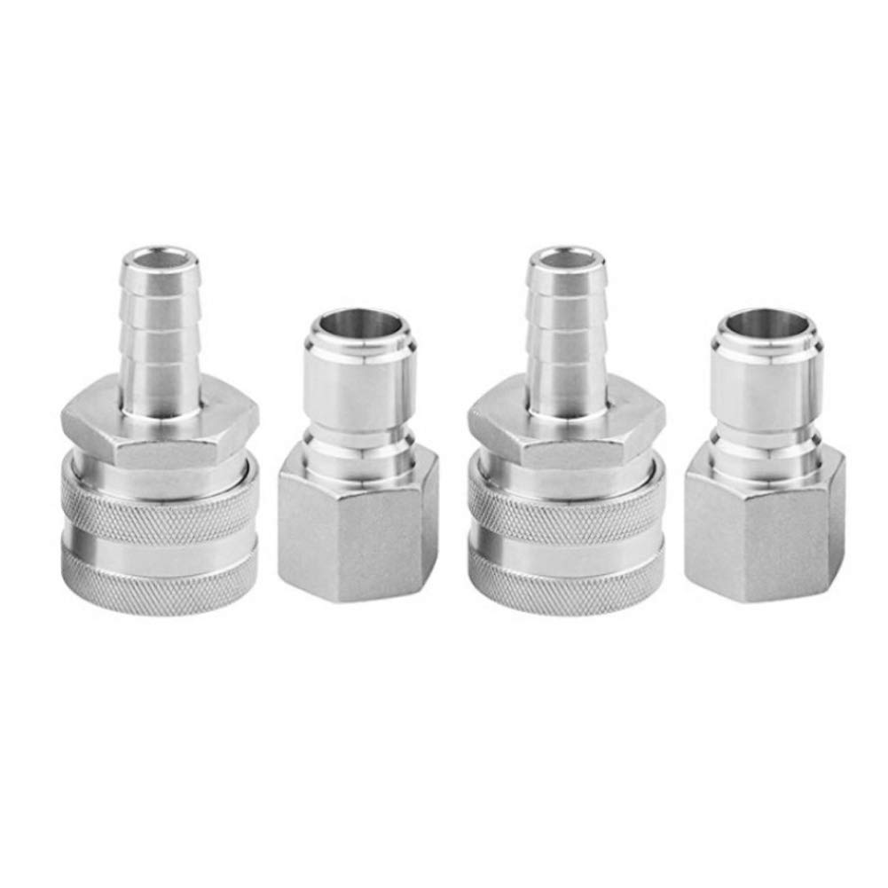 Nikou 4 connettori rapidi in acciaio inox con filettatura G1/2", adatti per la produzione di birra domestica, connettore per birra, connettore a barb, raccordo per birra fatta in casa