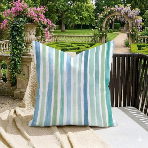 Housse de coussin 80x80 cm extérieur imperméable taie oreiller rayé lin vert