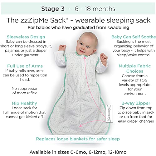 Amazing Baby Cotton Sleeping Sack, Wearable Blanket with 2-way Zipper, Pastel Blue + Gray Tiny Elephants, Medium (6-12 mo) by Amazing Baby - Image 3