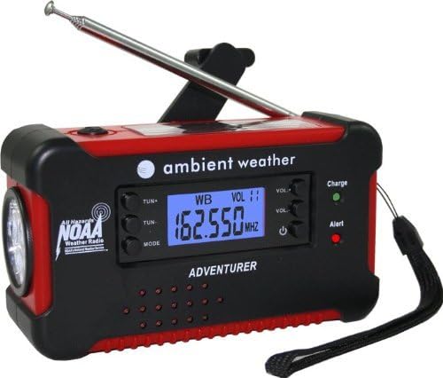 Ambient Weather WR-112 Emergency Solar Hand Crank AM/FM/NOAA Weather Radio, Flashlight, Smart Phone Charger with Weather Alert, Siren