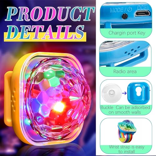 Discokugel Armband Partylicht, 4 Pack Musikgesteuert Disco Ball Licht USB Wiederaufladbar mit Saugnapf, Mini Led Licht Sternenhimmel Projektor Lampe, Disco Licht für Party Auto Tanzen DJ