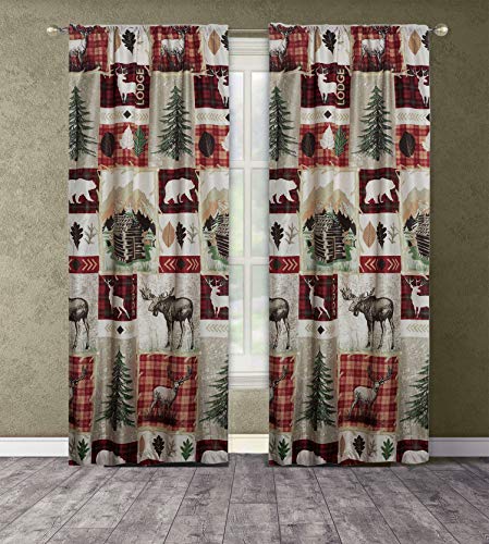 HowPlum Rustic Lodge Cabin 84-in. Window Curtains Panel Pair Drapes Elk Deer