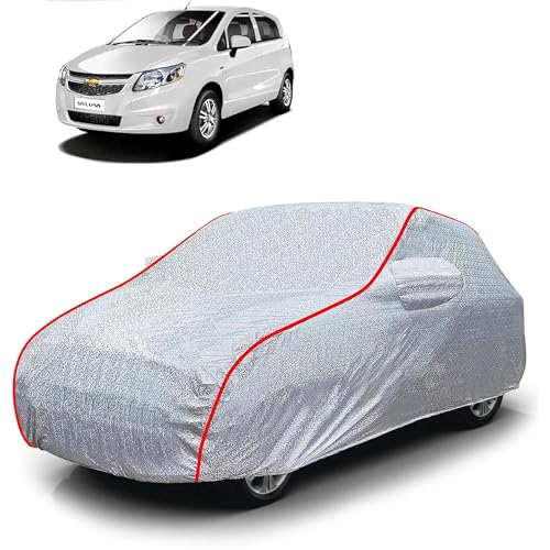 Image of Sulfar 100% Waterproof Car Body Cover Compatible with Mirror for Chevrolet Sail UVA (Triple Stitched, Full Bottom Elastic, Magic Silver with Red Piping)