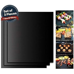 EXTSUD BBQ Grillmatte für gasgrill, 3er Set Fiberglas BBQ Grillmatten Backmatte 40×50 cm Grillfolie Wiederverwendbare Backpapier Grillplatte Grillzubehör für Kohle, Gas und Weber Style Grills