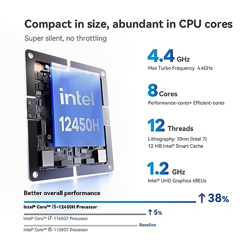 Image of Beelink SEi12 Mini PC, Intel Core i5 12450H(8C /12T, Up to 4.4GHz), 16GB DDR4 3200MHz 500GB PCle4.0 SSD, Mini Computer Dual Display 4K, Dual Gigabit LAN, WiFi6 /BT5.2