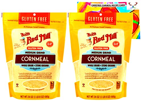 Bobs Red Mill Gluten Free Cornmeal Bundle. Includes Two (2) 24oz Packages of Bobs Red Mill Gluten Free Medium Grind Cornmeal and a Recipe Card from Carefree Caribou!
