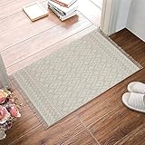 NETLINE HOME Alfombra lavable a máquina, para cocina, dormitorio, comedor y sala de estar, apta para niños y mascotas, 100 % algodón, pelo corto, antideslizante (blanco crema, 60 x 90 cm)