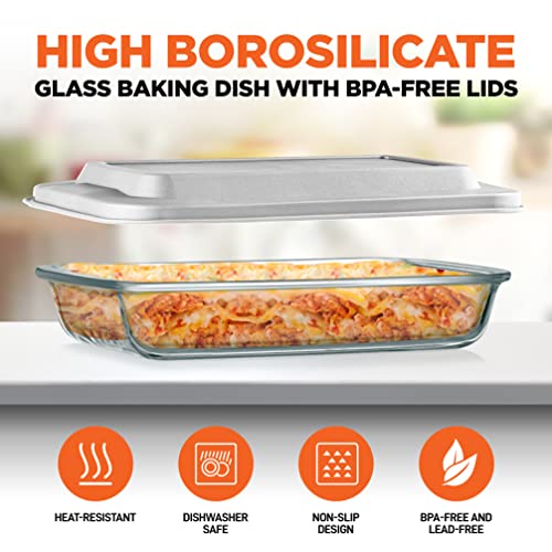 Serenelife Rectangular Glass Bakeware Set - 4 Sets Of High Borosilicate With Pe Lid, Heat-Resistant, Non-Slip Design, Convenient To Use & Easy To Clean, Elegant Design, Color White - Sl4Pbk22 #TOP3
