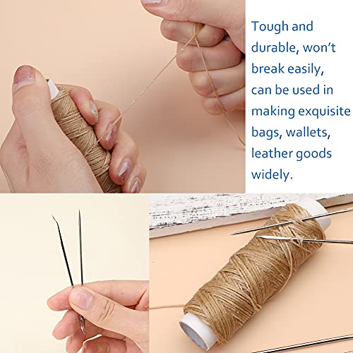 32 Yards Waxed Thread With Leather Hand Sewing Needles,150D Flat Sewing Waxed Thread And Leather Repair Needles For Home Upholstery Carpet Leather Canvas Repair And Sewing (Khaki) #TOP5