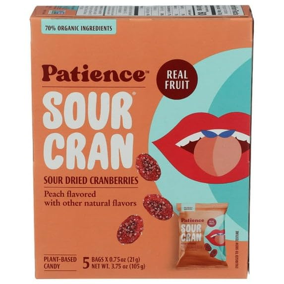 Patience Fruit Sour Cran Dried Cranberris with Peach 3.75 oz (Pack of 10)