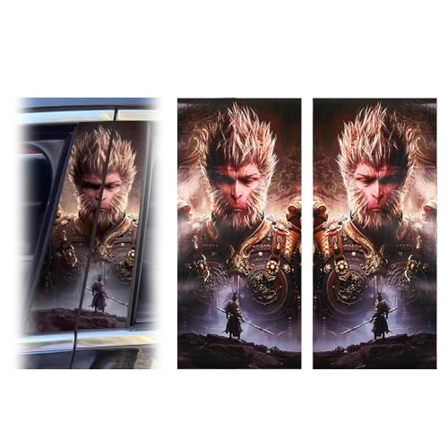 Image of JSCARLIFE Skull Car B-Pillar Sticker, HD Printed PVC Waterproof Car Decals, Car Stickers Vinyl Self-Adhesive Side Strip Decal Cool Stickers (Black Myth Wukong Style 2)