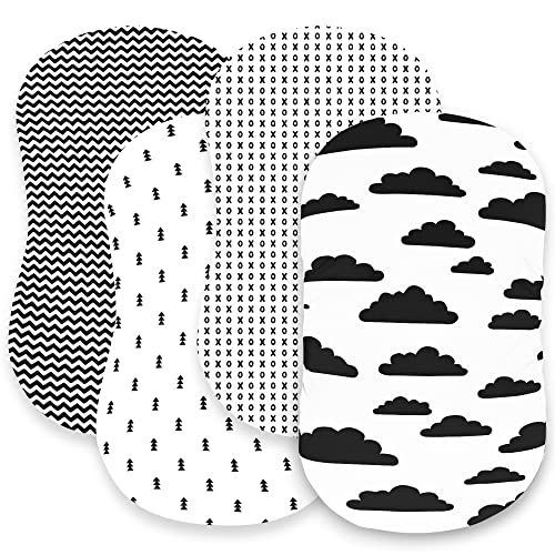 Image of Bassinet Bed Sheets – Premium Bassinet Fitted Sheet for Halo, Mika Micky, Maxi COSI & Others - 4 Pack 100% Jersey Knit - Bassinet Bedding for Standard Size Oval or Halo Bassinet Pads for Boys & Girls