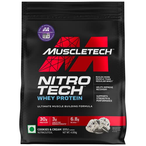 MuscleTech Nitro-Tech Whey Protein | Protein + Creatine for Muscle Gain | Muscle Builder for Men & Women | Sports Nutrition | Cookies & Cream, 4 kg