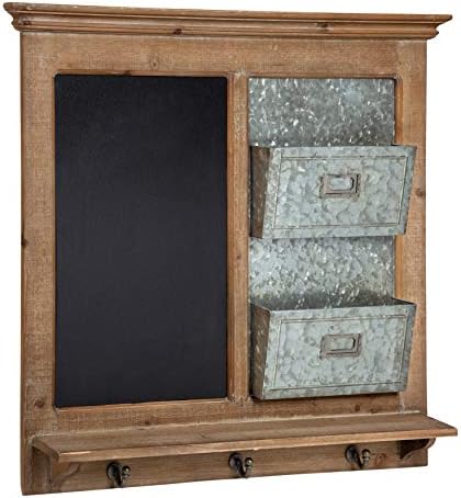 Kate and Laurel Idamae Wood Framed Chalkboard Wall Organizer with Mail  Holders and Key Hooks, 28