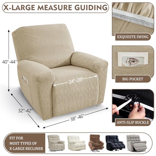 Image of ZNSAYOTX 100% Waterproof Recliner Chair Covers, 3-Piece Stretch Fit Recliner Slipcovers with Buckle & Elastic Band for Lazy Boy, Stay in Place, Soft Plaid Jacquard Protector (X-Large, Khaki)