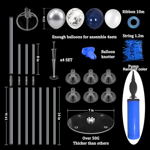 Image of ZJDHPTY 4 Set Navy Blue Silver Balloon Stand Table Centerpieces Party Decor | Retirement Party Decorations,Balloon Centerpieces for Birthday Graduation Wedding Anniversary New Years Eve Party Supplies