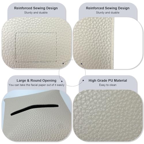 PENGLONG Tissue Box Cover 5X5X5'' PU Leather Tissue Holder Square Tissue Cube Box Organizer for Bathroom Vanity Countertop, Car, Night Stands, Office, Home, Kitchen (1Pack, Lime White) - Thumbnail 3