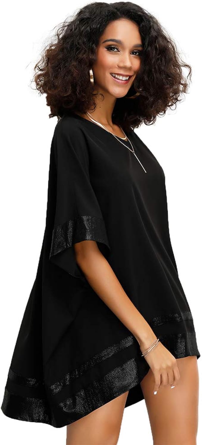 Floryday Camicia da Donna Casual con Maniche a Pipistrello Lanterna Scollo  a V Asimmetrico con Bordo Irregolare : Amazon.it: Abbigliamento