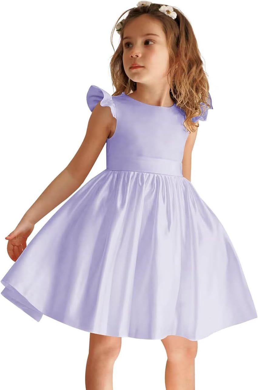 Short Satin Tutu Dress for Girls Formal Wedding Flower Girl Dress for Holiday Pageant Prom Party