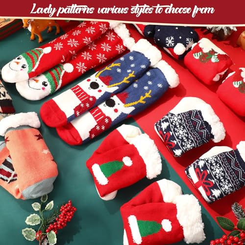 Suhine 9 Pairs Christmas Fuzzy Slipper Socks Winter Warm Fuzzy Women Christmas Pattern Socks Gifts，Soft Non Skid4