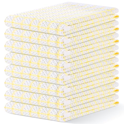 Homaxy 100% Cotton Kitchen Towels 8 Pack-15 X 25 Inches, Yellow