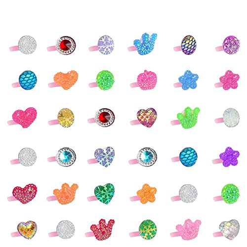 Little Girl Jewel Rings In Box, Adjustable, No Duplication, Girl Pretend Play And Dress Up Rhinestone Rings Stocking Stuffers (36 Lovely Ring) #TOP1