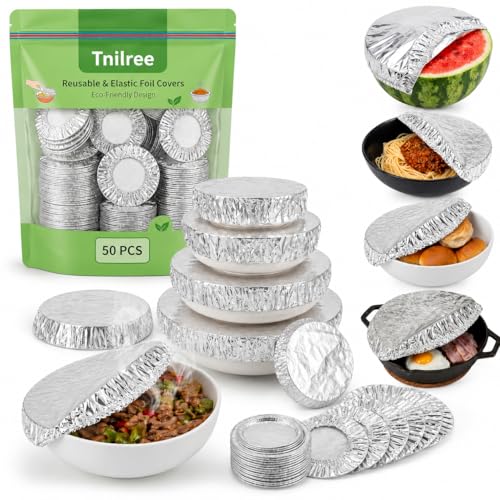 2026 Reusable Aluminum Foil Food Covers 50/100Pcs Pop-Up Tin Foil Food Insulation Cover Food Grade Aluminum Covers with Elastic for Food Bowls & Plates Heat Retaining Insulated Foil Covers (50Pcs)