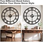 18.5 Inch Horloges murales pour la décoration maison,Moderne métal décoratif Big noir chiffres romains Grandes horloges murale pour le salon, Chambre, Cuisine, Salle à manger,Bureau, Cadeau de chauffage ménager