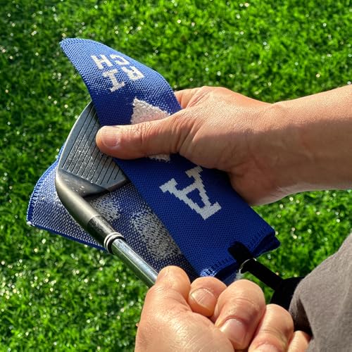 Image of ANDGOLF Pleats Ball Towel, Use to Wash My Ball and Club, Best Choice for Golf Gifts, Embroidered Golf Towels, Clip for Bags /Pants /Skirts, Durable Elastic Band, Colorful Fashion Golf Item (Blue)
