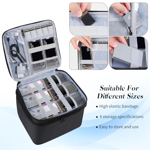 Crisinant Hard Drive Case,14 -Bay Protective Storage Bag for 3.5\" HDD, Large Capacity Storage Box with Lock,Portable External Hard Drive Carrying Case,Movable Grid and Shockproof(Bag only)